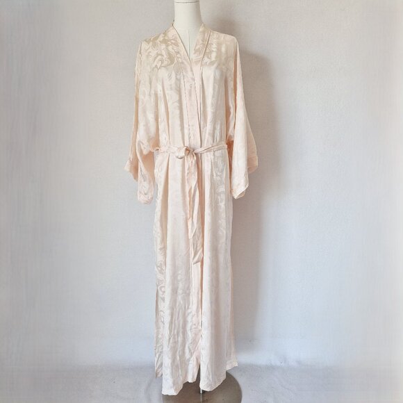 Vintage NWT Morgan Taylor 100% Silk Satin Kimono Robe Belted Pocket Light Pink - Picture 1 of 15